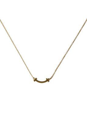 Tiffany 18k T Smile Mini Pendant Necklace Gold
